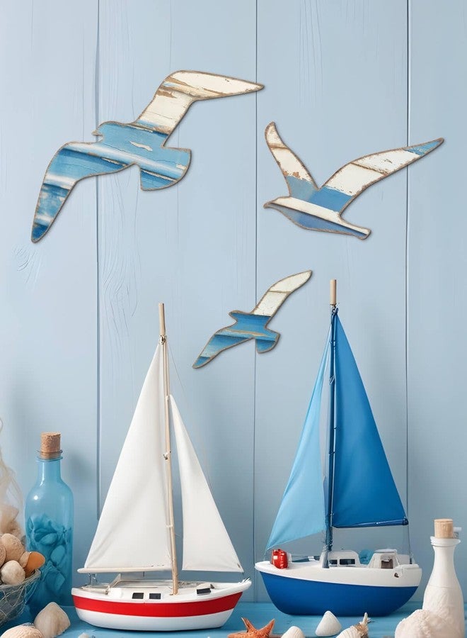 Putuo Decor 3pcs Wood Nautical Decor Seagull Wall Decor Nautical Coastal Theme Wall Art Adhesive Seagull Wall Sculpture Sea Birds Lake House Ocean Decoration Vintage Ornaments For Home Bathroom - Image 2